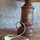 Antique turned wood lamp with engraved brass, Royal Adelaide.