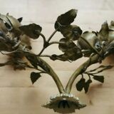Ancienne applique murale laiton doré feuillages et roses