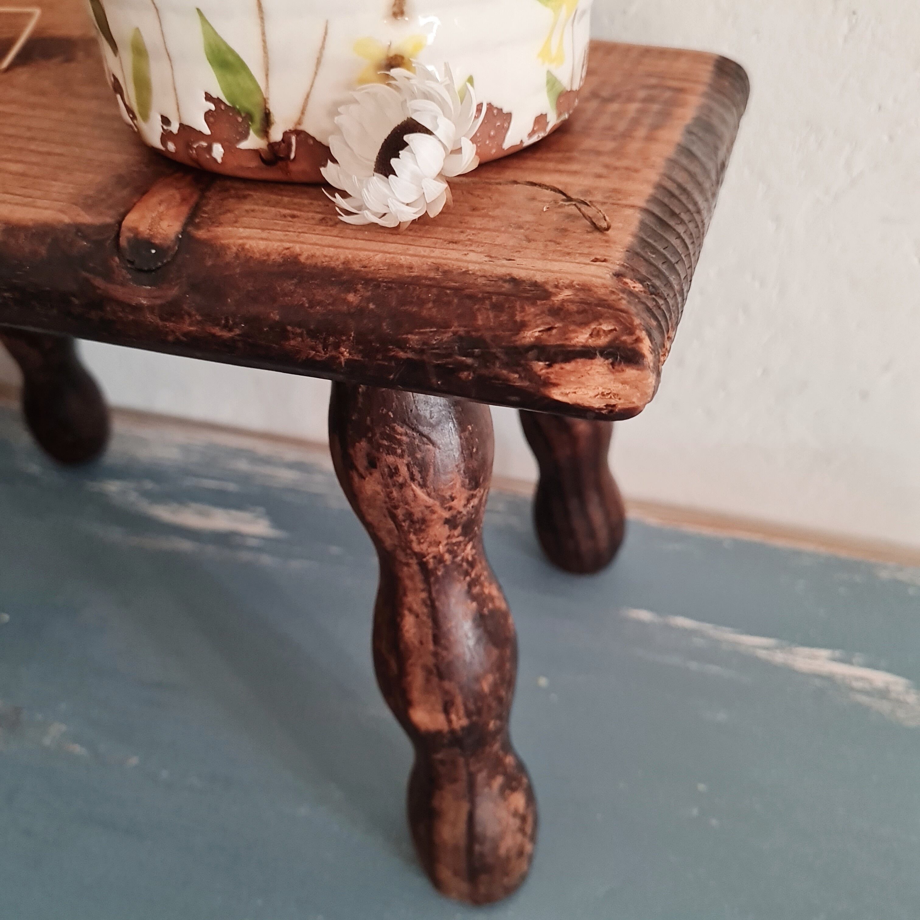 Mini old wooden farmhouse bench