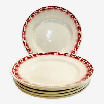 6 assiettes en faïence décor bordeaux, cuisine