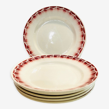 5 earthenware plates burgundy décor, kitchen