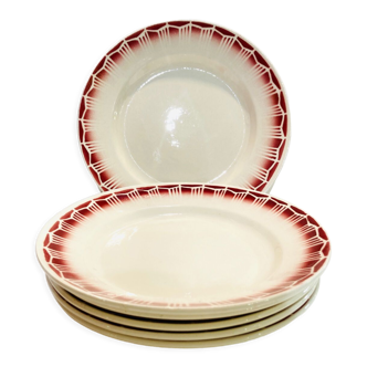 5 earthenware plates burgundy décor, kitchen