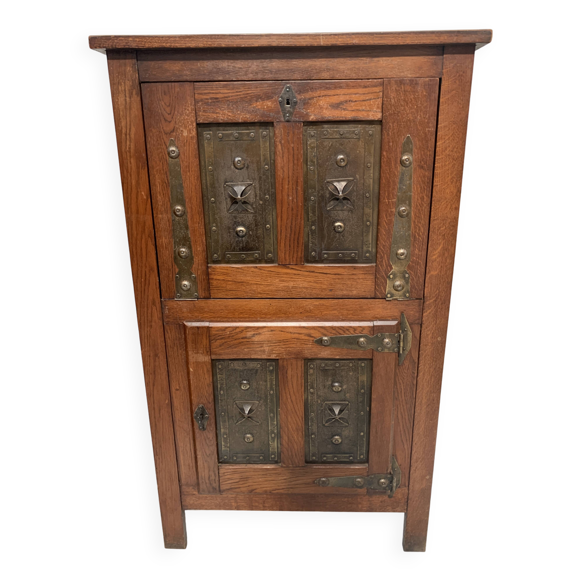 20th century natural wood and metal plate secretary desk