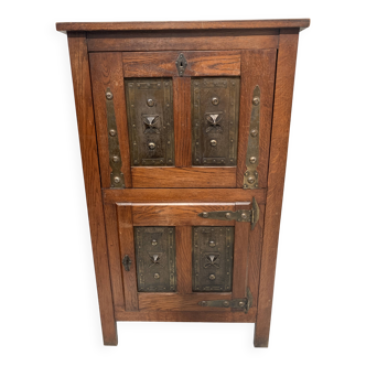 20th century natural wood and metal plate secretary desk