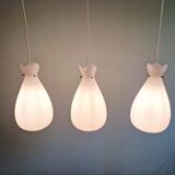 Set of 3 Scandinavian pendant lights in white satin glass, 1960s