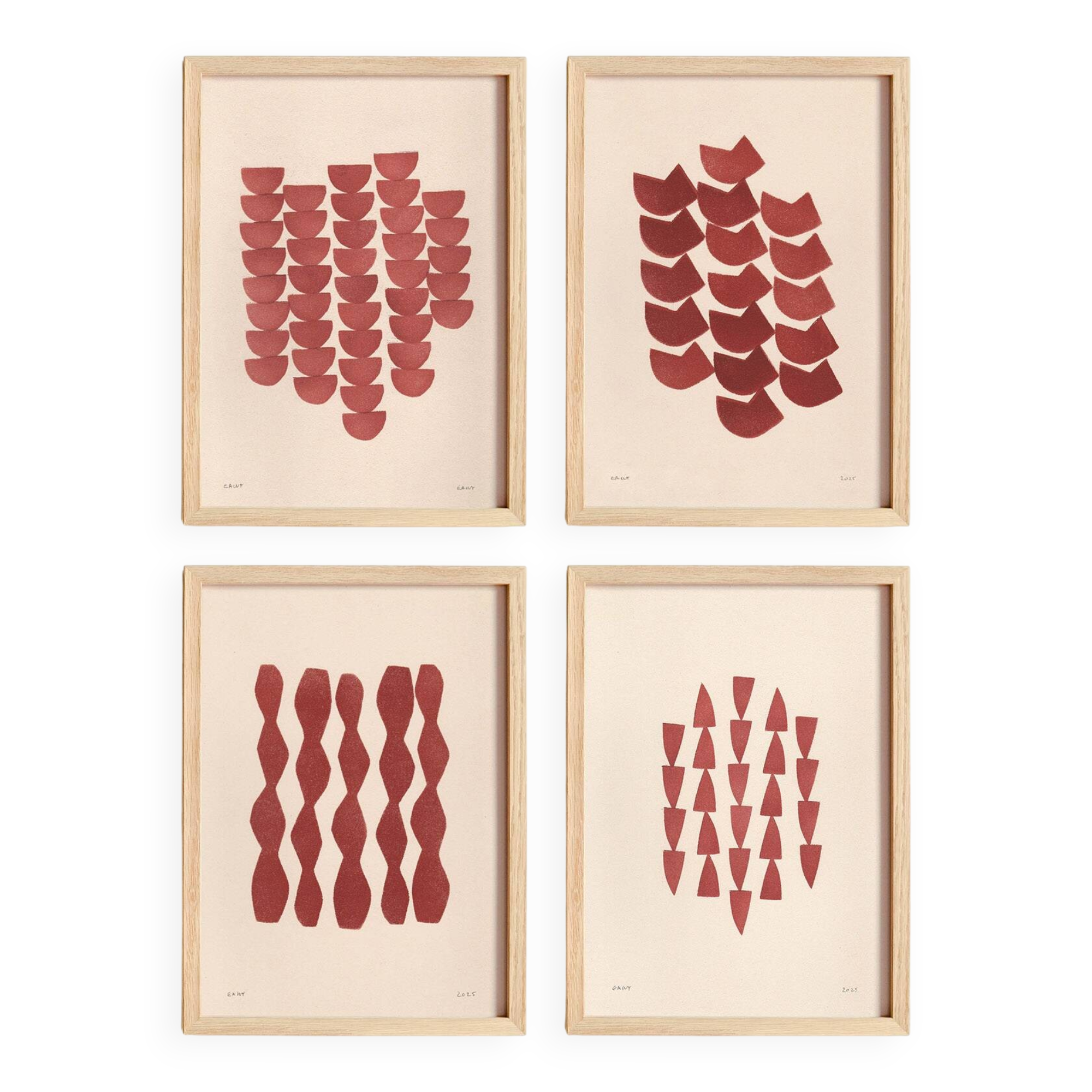 Collection de 4 peintures acryliques sur papier signées Eawy