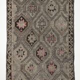 5x9 Cream Brown Handmade Kilim Rug, 151x286Cm