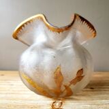 Ball vase with polylobe neck in acid-cleared frosted glass Montjoye