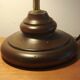 French vintage gold coloured metal & wood table lamp decorative glass shade