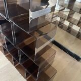Set of 12 smoked plexi lockers and chrome insert by Michel DUMAS, 1970s