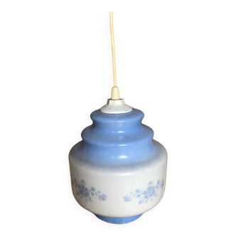 Old White & Blue Opaline Pendant Lamp + Vintage Screw Socket #A709