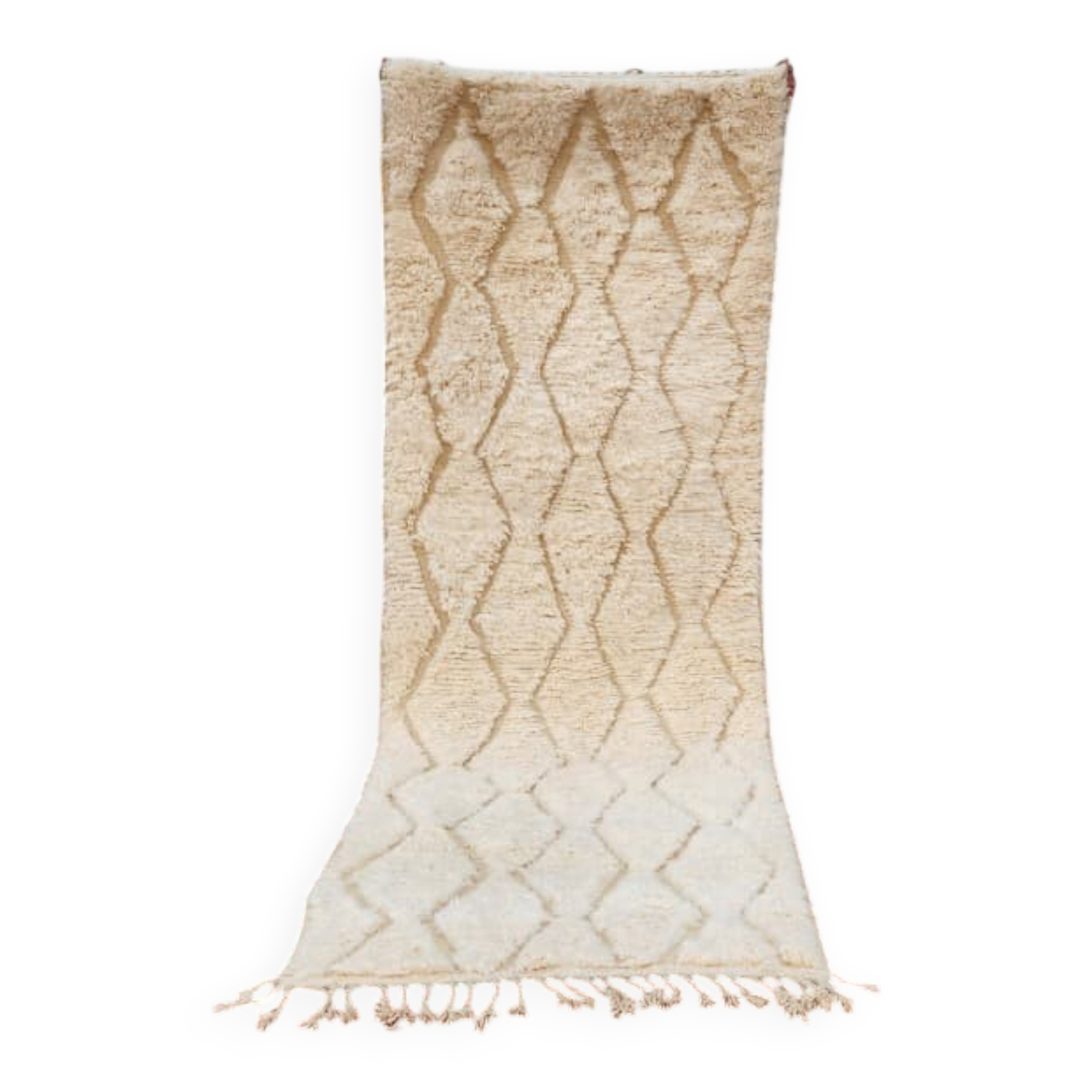 Vintage Beni Ouarain hallway rug in natural cream wool – 300 x 90 cm