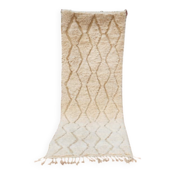 Tapis couloir Beni Ouarain vintage en laine naturelle écrue – 300 x 90 cm