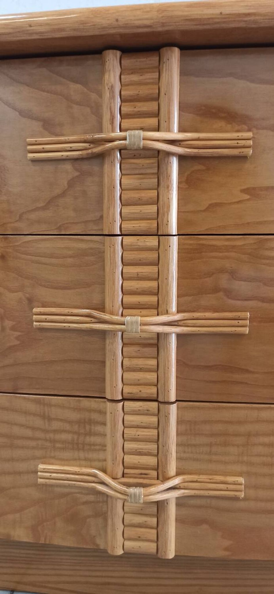 Vintage chest of drawers with bamboo and rattan details