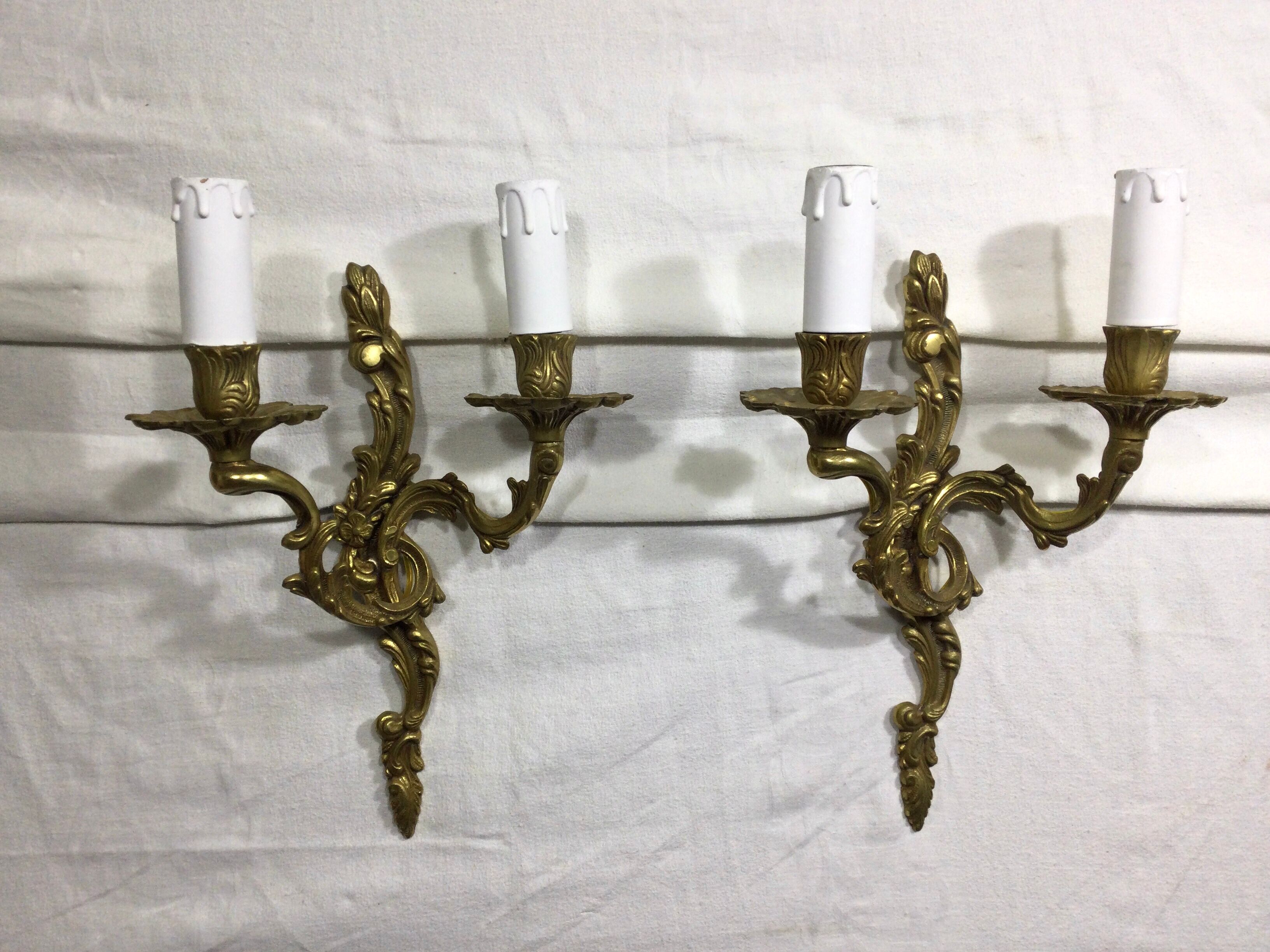 Pair of sconces bronze 2 lights louis xv style