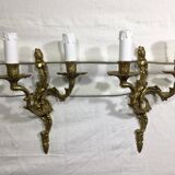 Paire d’appliques bronze 2 lumières style Louis XV