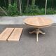 Renovated round extendable dining table with a central wooden leg, 113-203cm.