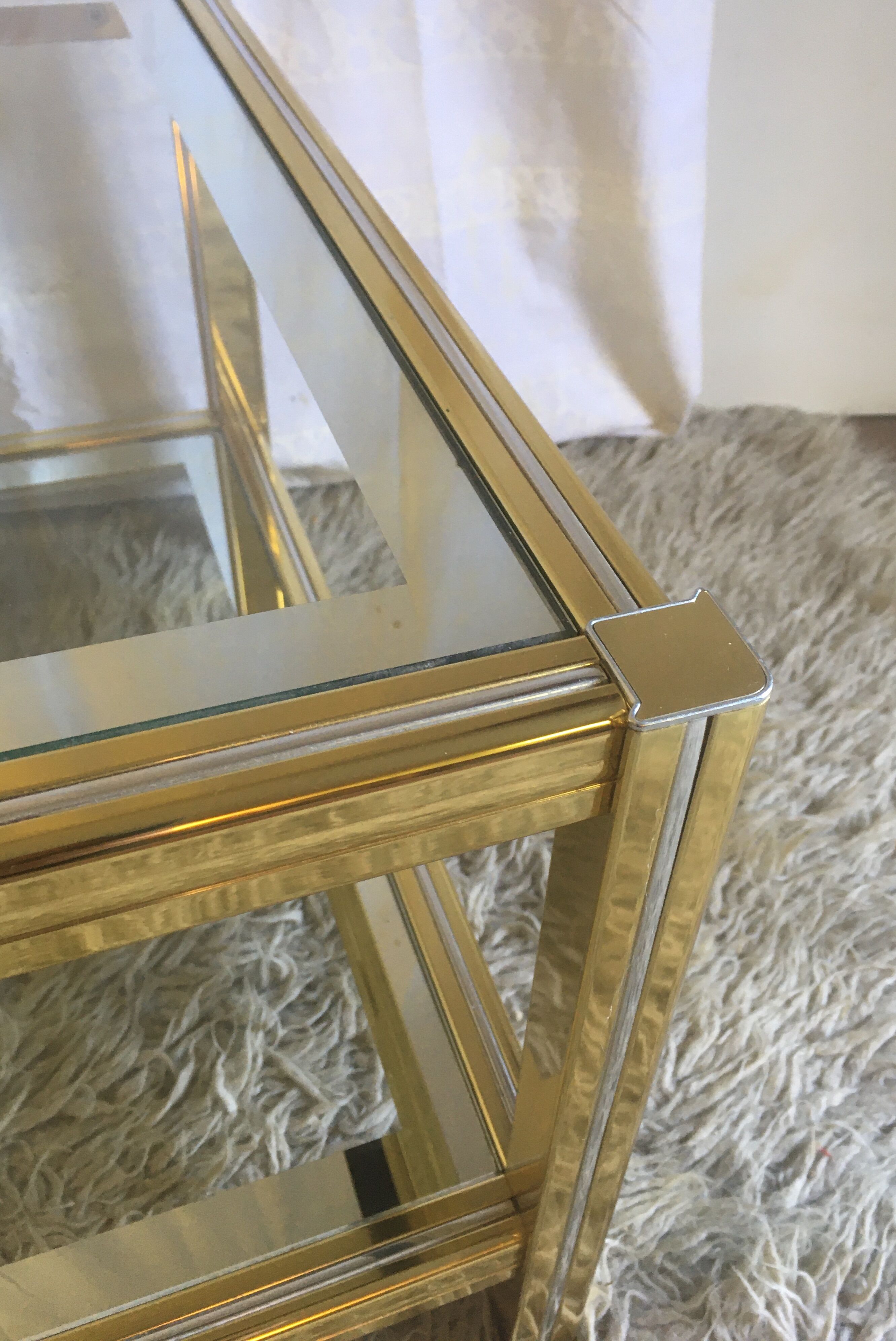 Gold and chrome metal coffee table - 70s