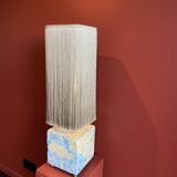 Base stuck blue beige marble-plaster, fringed lampshade Houles, 21st century.
