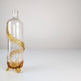 French Art Nouveau Uranium Glass Bottle with Applied Amber Leaves, c. 1900