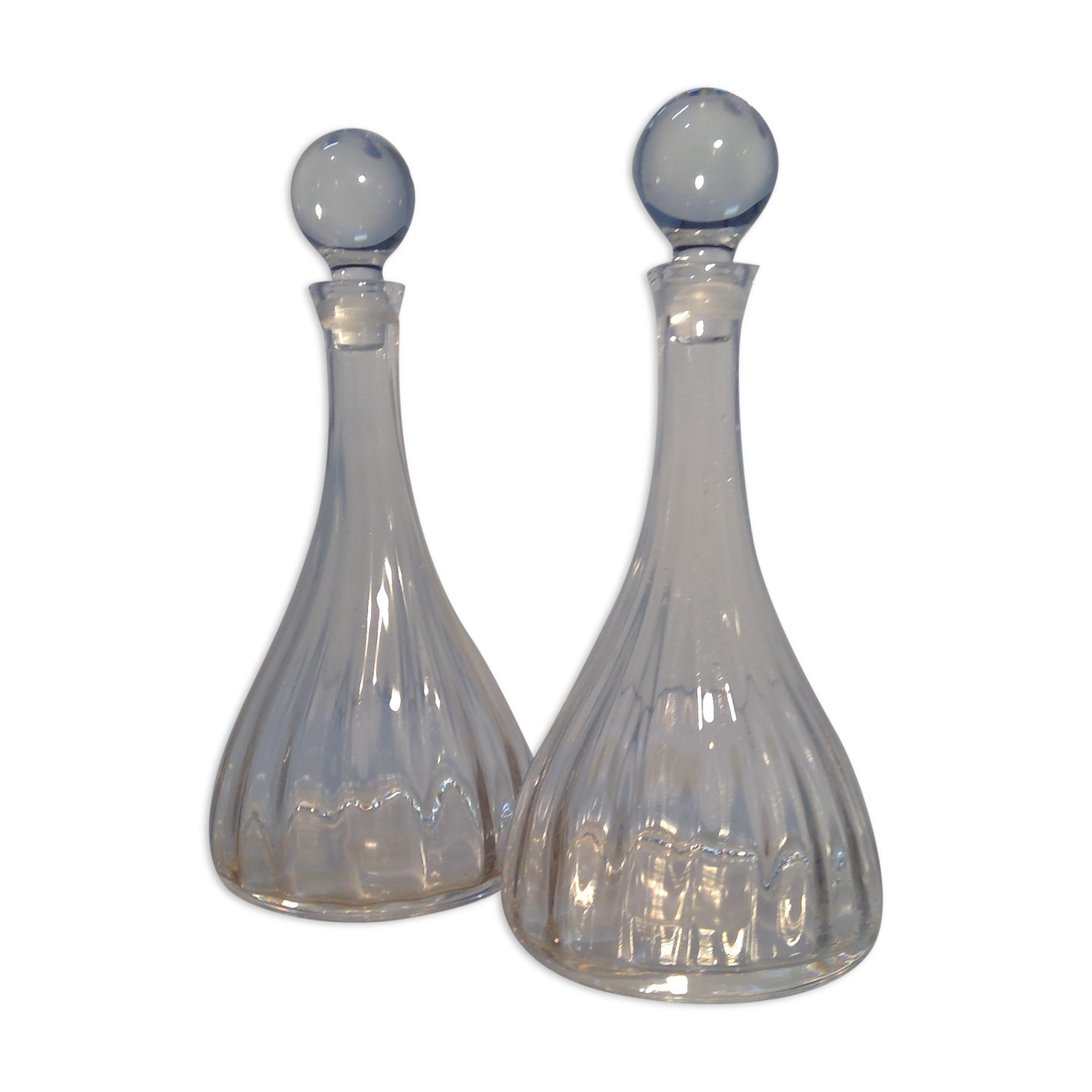 Two Godronnée glass decanters