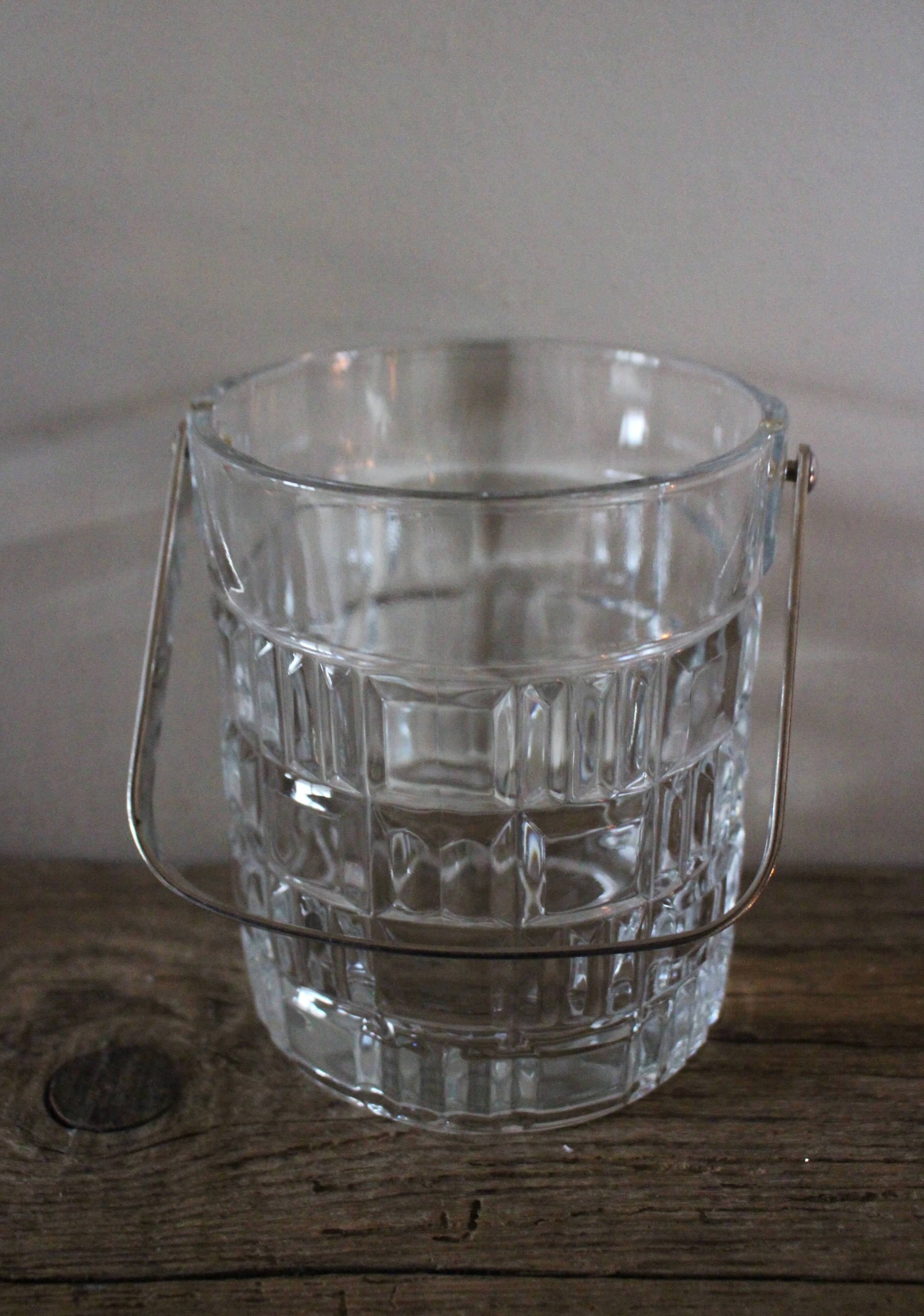 Vintage glass ice bucket with metal handle