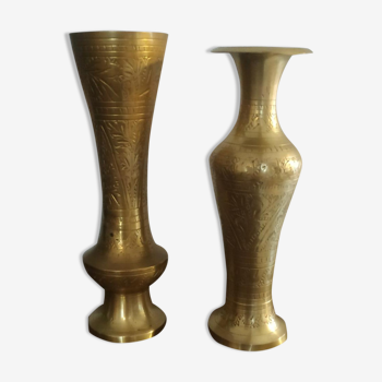 Set of 2 hammered brass vases