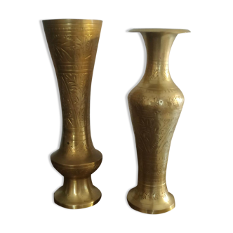 Set of 2 hammered brass vases