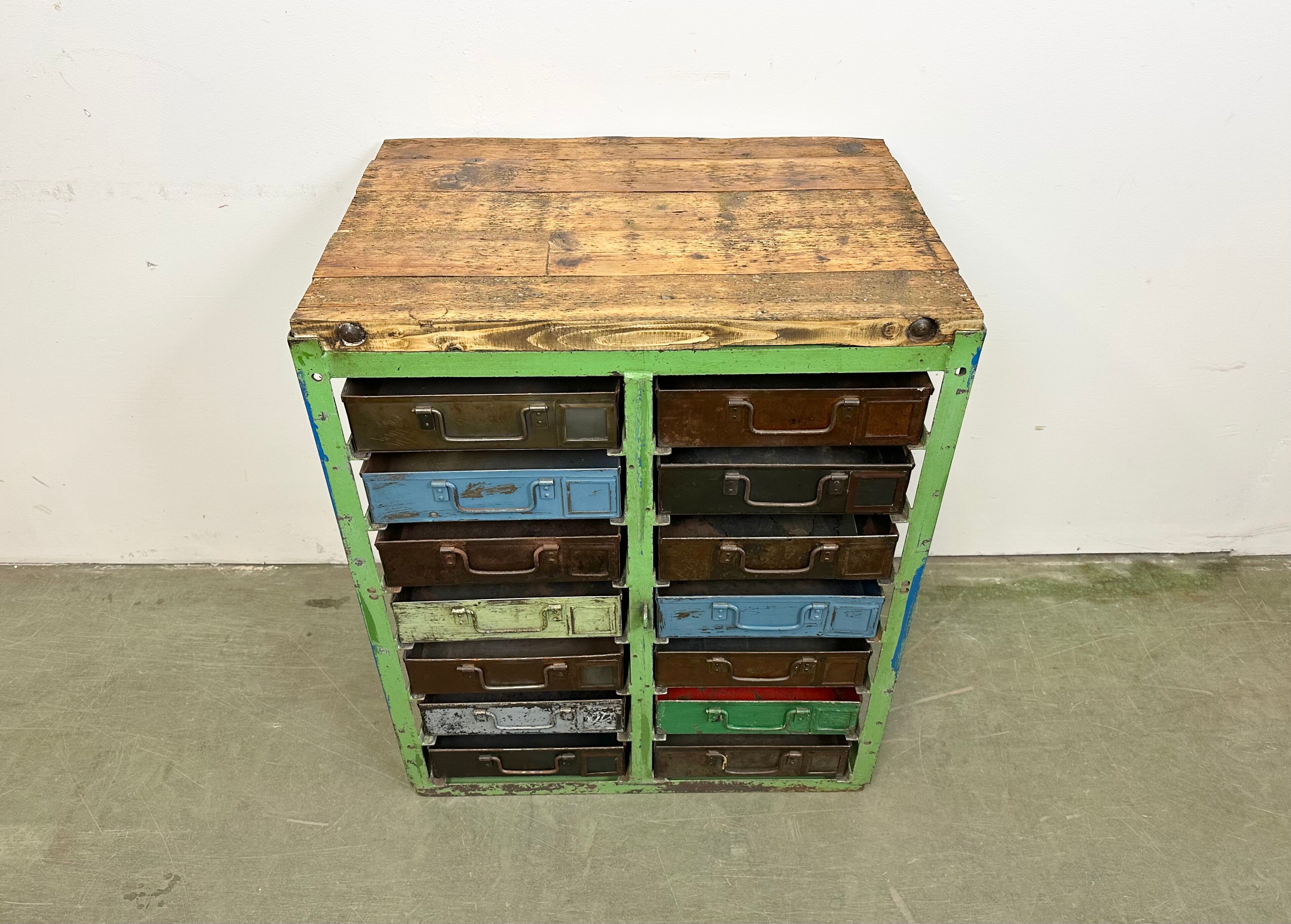 Vintage industrial iron chest of drawers, 1950s