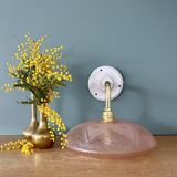 Vintage pink frosted glass wall lamp with elbow arm