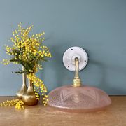 Vintage pink frosted glass wall lamp with elbow arm