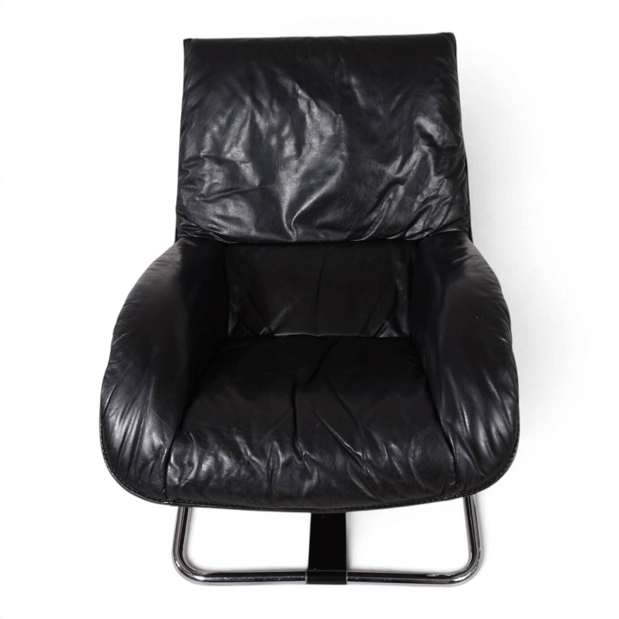 WK Möbel leather lounge chair with ottoman by Robert Haussmann, 1970