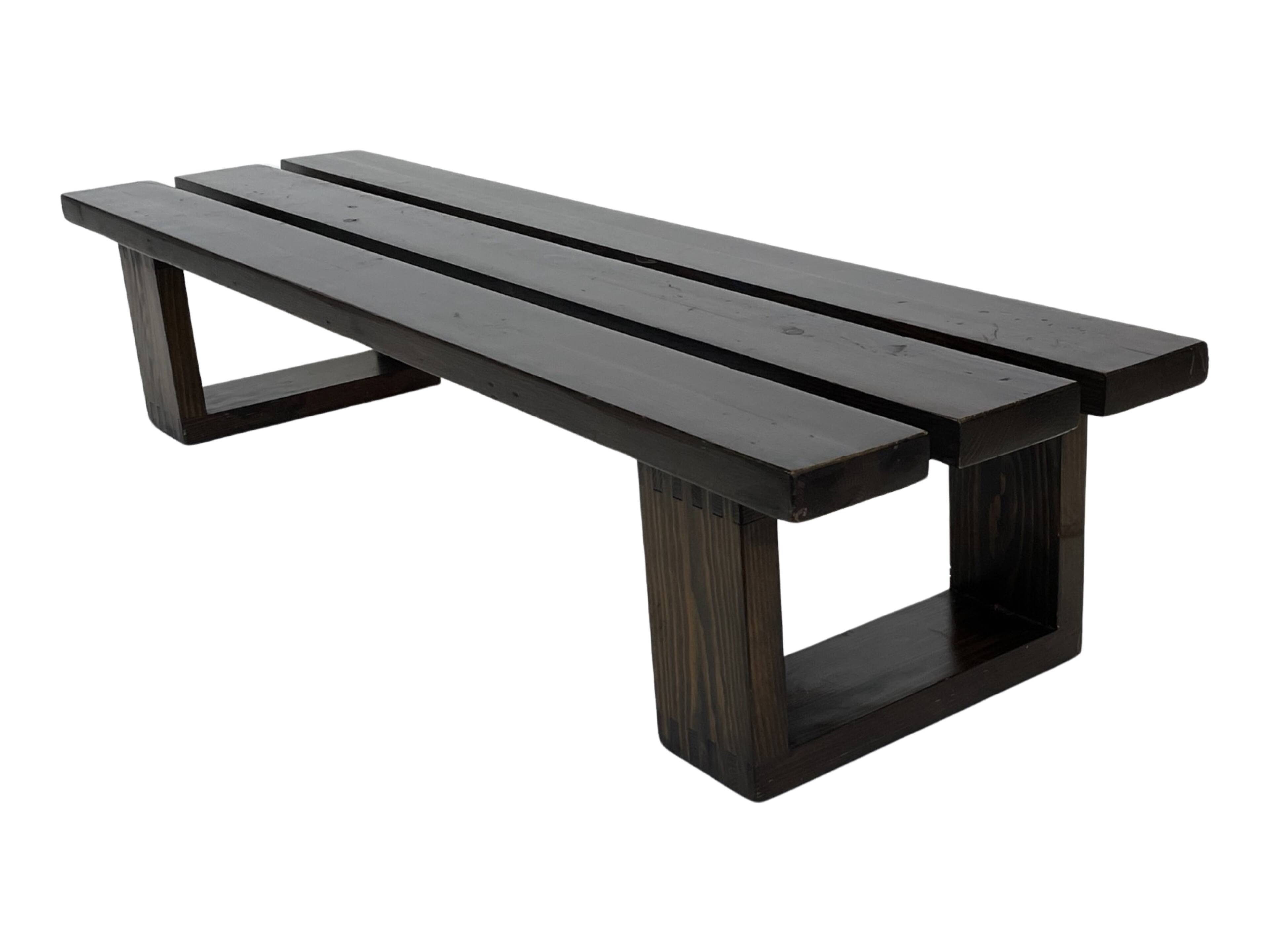Minimalist vintage sofa design in wengé wood solid slatted bench
