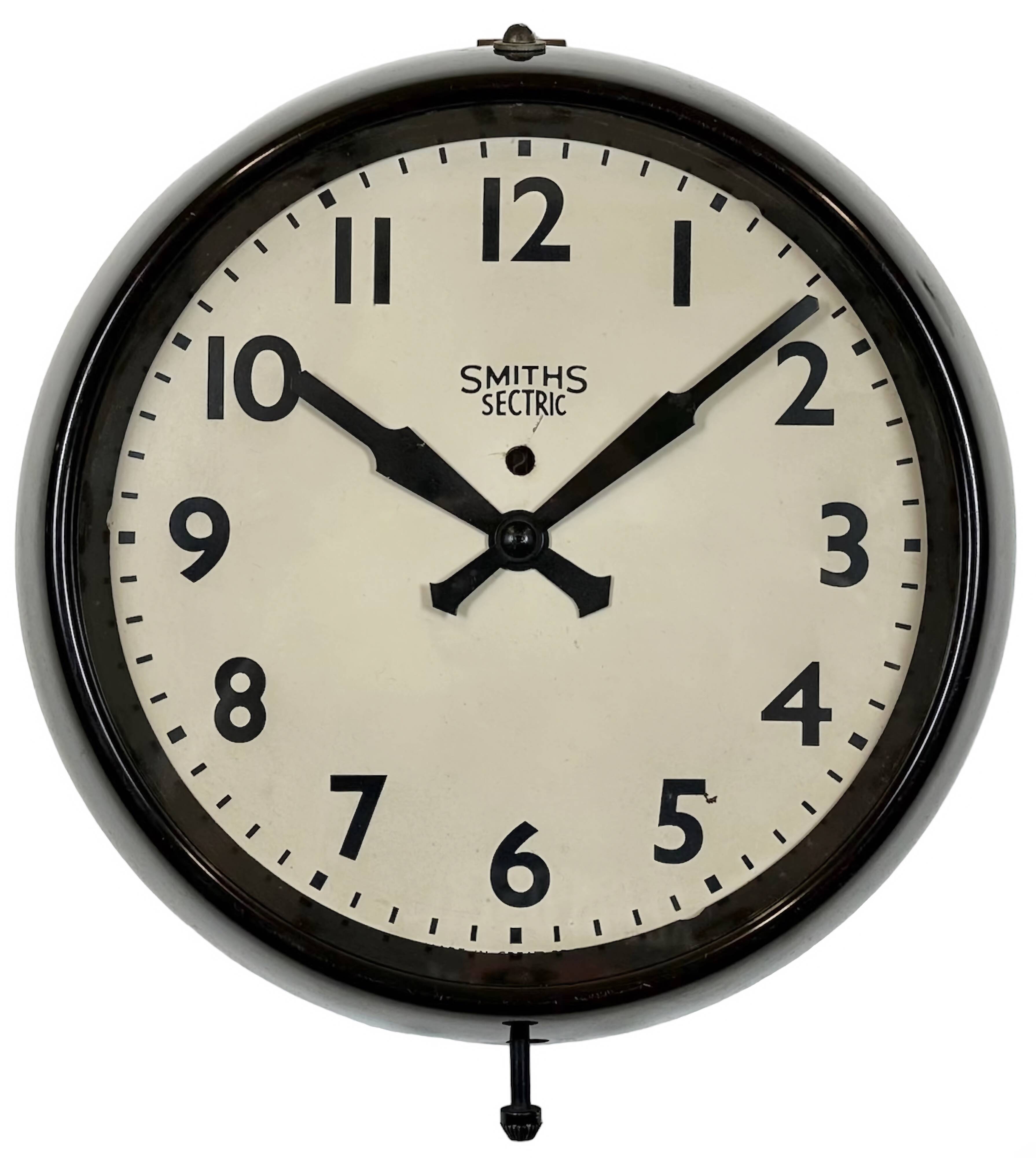 Vintage brown bakelite electric wall clock from smiths sectric, 1950s