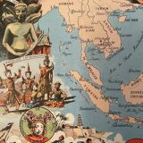 Old poster map of indochina and insulin of 1948 - jp pinchon