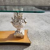 Coffee table italian coffee top glass base wood jambs porcelain
