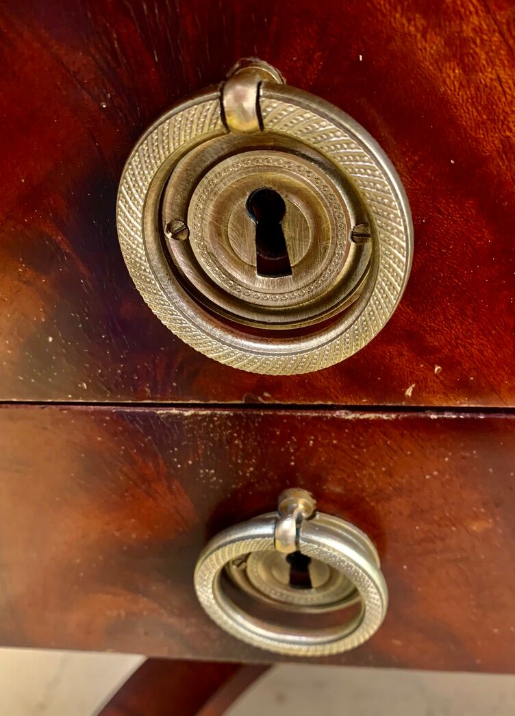 Empire flat desk, mahogany, double-sided, gilded bronzes