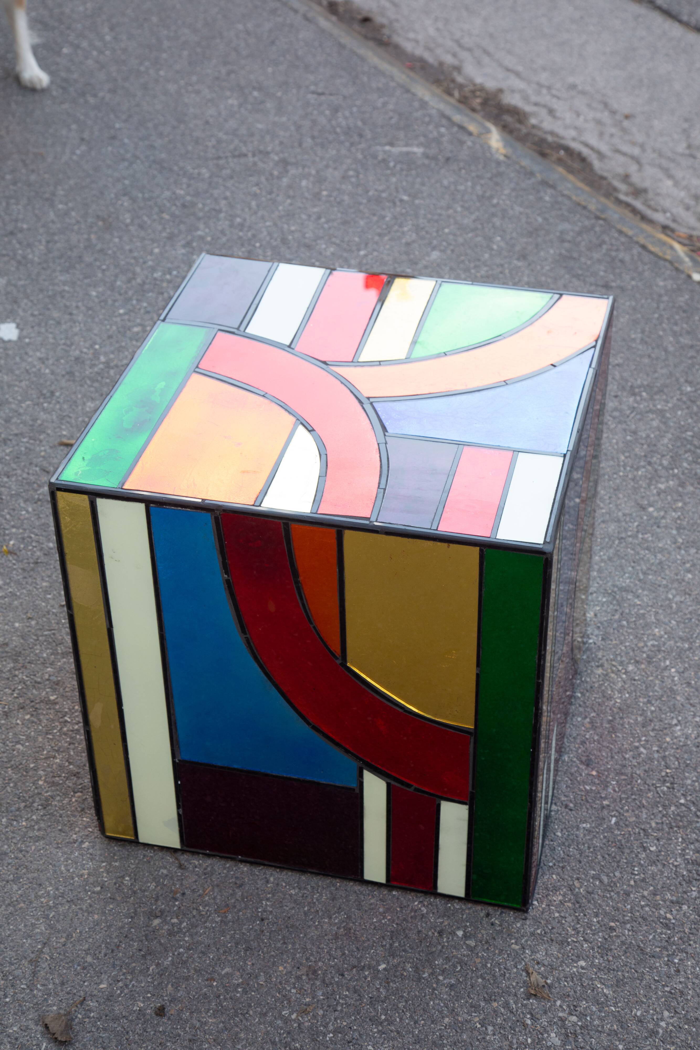 Multicolored stained glass Cube side table 50*50