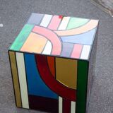 Multicolored stained glass Cube side table 50*50