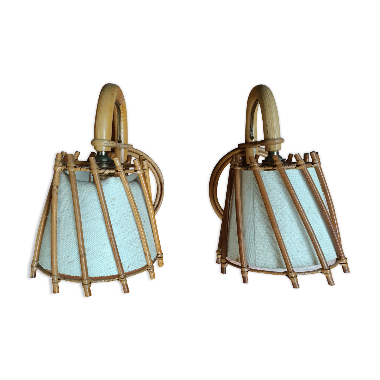 Pair of rattan wall lamps