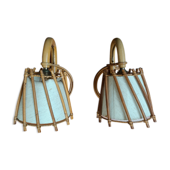 Pair of rattan wall lamps