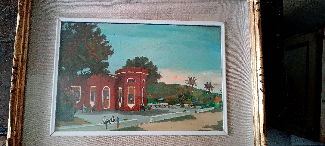 Landscape painting on tablet, 1950s, Italian school