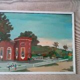 Landscape painting on tablet, 1950s, Italian school