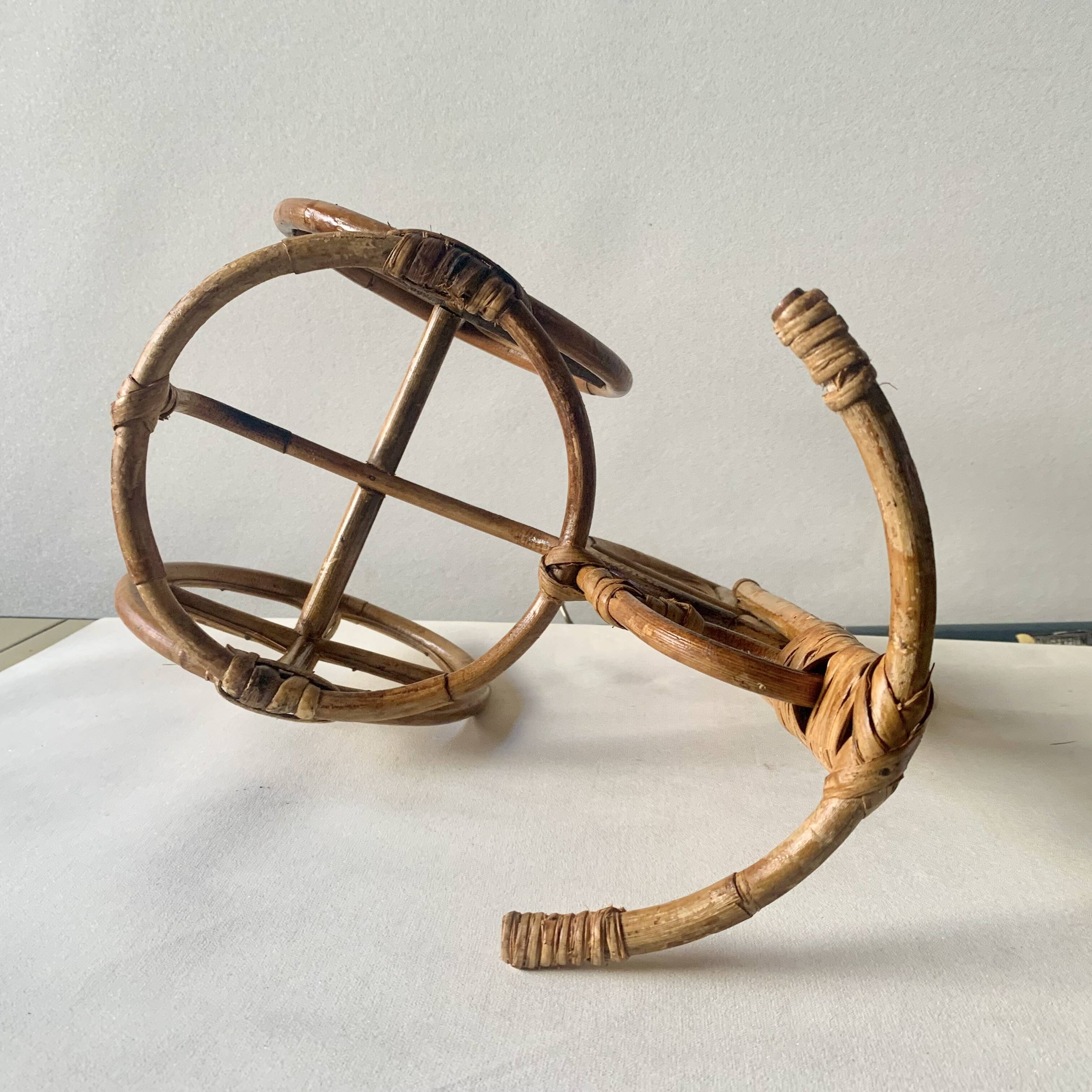 Vintage plant holder tricycle in bamboo and rattan