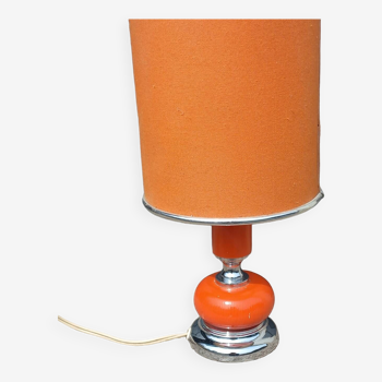 Lampe design des années 70 en métal chromé et bois laqué orange