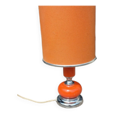 Designer lamp from the 70s in chrome metal and orange lacquered wood