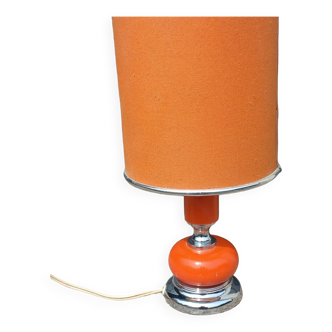 Designer lamp from the 70s in chrome metal and orange lacquered wood