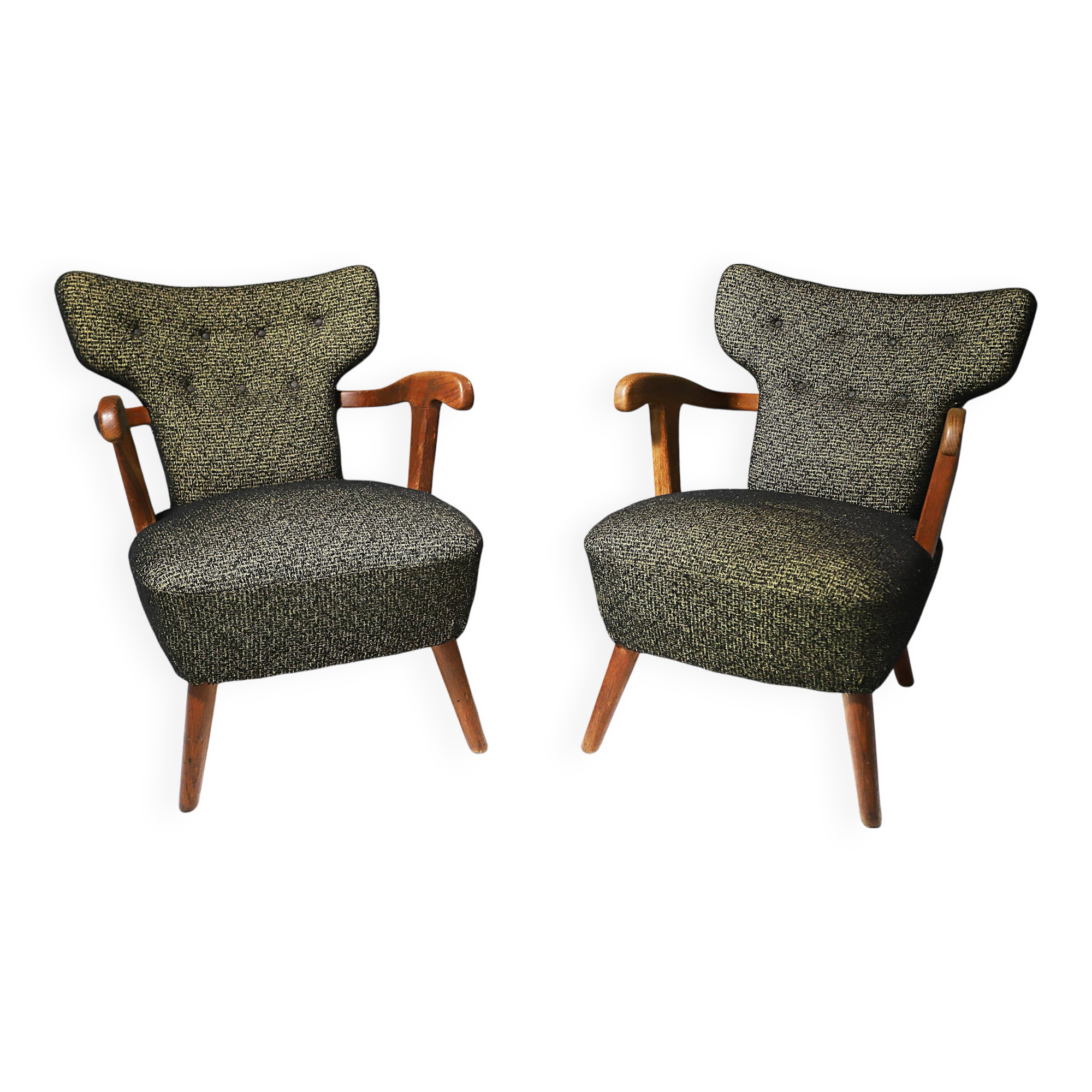 Pair of mid century wingback armchairs, Czechoslovakia, circa 1940´s