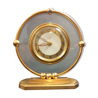 Art deco pose clock Bayard 8 day in golden brass