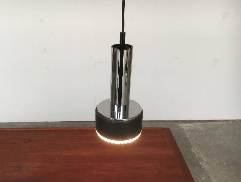 Suspended glass and chrome chandelier model P105 from the 1960s in German Space Age style by Staff, set of 2.